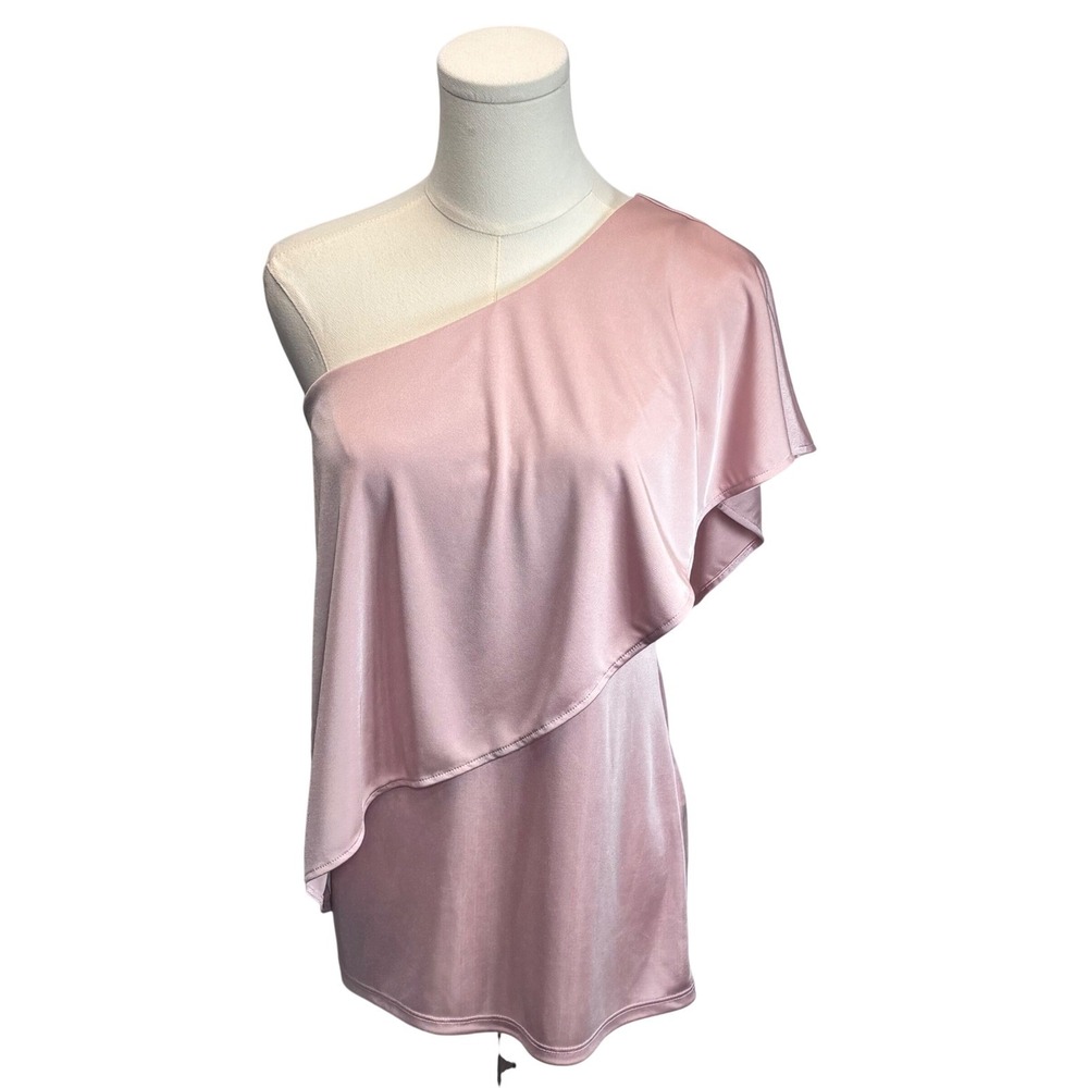 White House Black Market One Shoulder Top Pink Satin Cocktail Elegant XS S